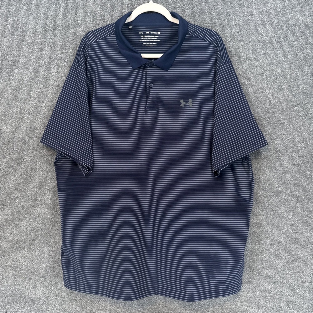 Under Armour Performance Polo Shirt Men 3XL Blue Striped Short Sleeve Golf